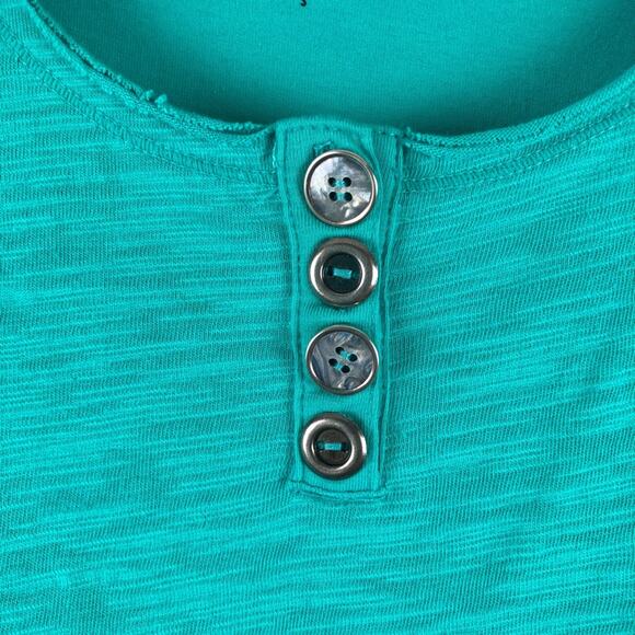Neon Buddha Teal Green Scoop Neck Button Accents Lagenlook Boho Tunic Top Shirt - Picture 5 of 7